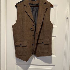 Brown Tweed Vest with Pockets